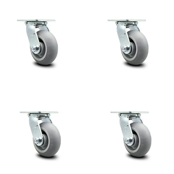 5 Inch Thermoplastic Rubber Swivel Caster Set with Ball Bearing and Swivel Lock